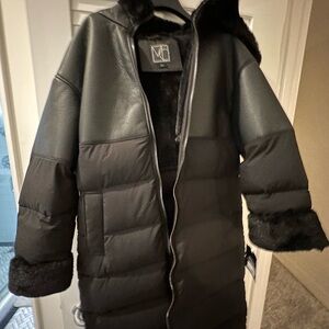 Black Puffer Jacket with Faux Fur Trim